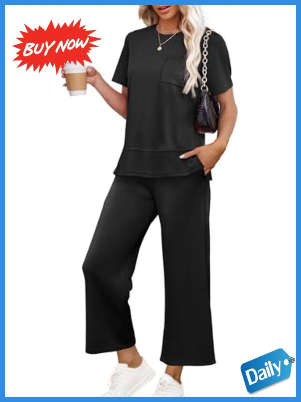 Women's Wide Leg Lounge Set Side Slit Tracksuit Travel Vacation 2 Piece